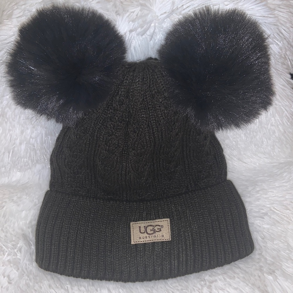 COPY - COPY - COPY - UGG WINTER HAT WITH FAUX FUR LINING AND DUAL POM POMS ONE …